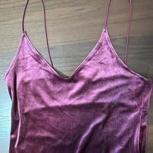 Free People burgundy Velvet maxi dress, side slit and  thin shoulder straps. L